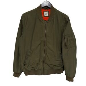Gap Bomber Flight Jacket Men's M Olive Green Military‎ Classic Orange Lining